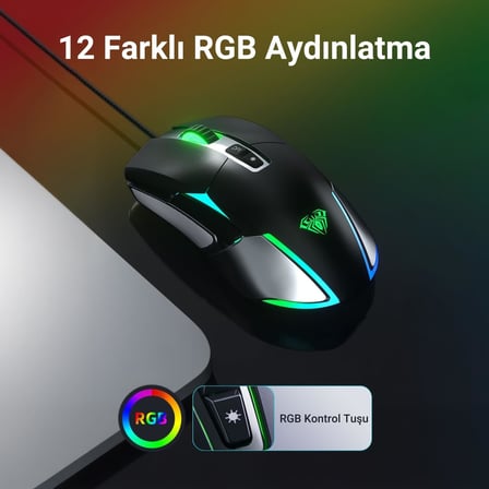 F816 RGB Efektli 12800DPI Kablolu Optik Gaming Oyuncu Mouse
