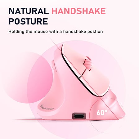 Solak Kablosuz Ergonomik Dikey Fare, Şarj Edilebilir - Pembe