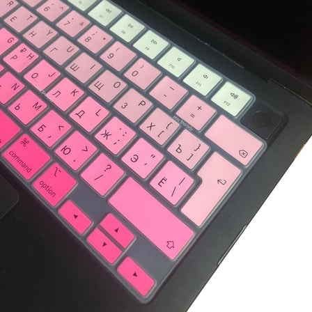 MacBook Rusça Klavye Koruyucu UK Ters L Enter M1-M5 | A2681 A3113 A3240 A3449 A2941 A3241 A2442 A2779 A2992 A2485 A2991 | Russian Keyboard Cover Touch ID Pembe