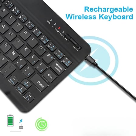 Şık Tasarımlı Bluetooth Kablosuz Klavye ve Mouse Seti | Android, iOS ve Windows Uyumlu | Şarj Edilebilir, Taşınabilir ve Sessiz Tuşlu Set (Beyaz)