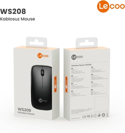 WS208 Kablosuz 1200DPI 3 Tuşlu Sessiz PC, Mac, Dizüstü Bilgisayar için, USB Mini Alıcı ile Optik Mouse Siyah