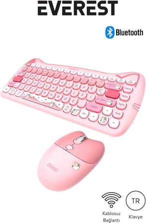 Km-6285 Catty Mini Wireless-Bluetooth Kablosuz Ultra Sessiz Özel Tasarımlı Q Klavye Mouse Set Pembe