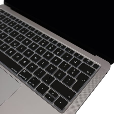 MacBook Air 13 Retina Türkçe F Klavye Koruyucu A1932 A2179 A2337 M1 | 2018-2020 Uyumlu Silikon Keyboard Cover Touch ID Siyah Siyah