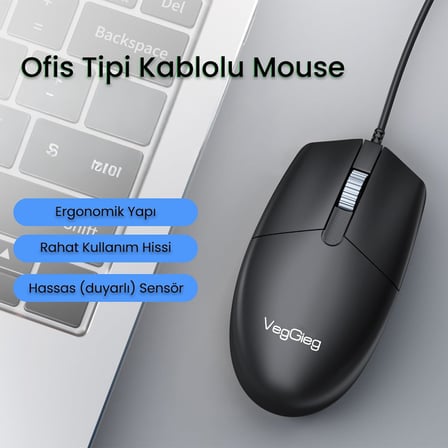 G005 Optik 3 Tuşlu Sağ ve Sol Elle Kullanıma Uygun USB Kablolu Mouse Siyah