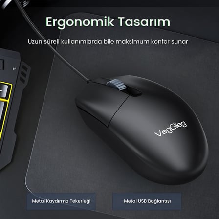 G005 Optik 3 Tuşlu Sağ ve Sol Elle Kullanıma Uygun USB Kablolu Mouse Siyah