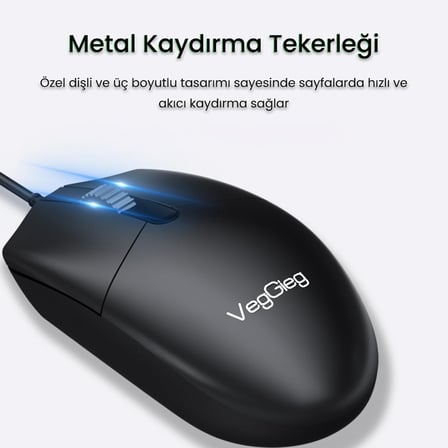 G005 Optik 3 Tuşlu Sağ ve Sol Elle Kullanıma Uygun USB Kablolu Mouse Siyah
