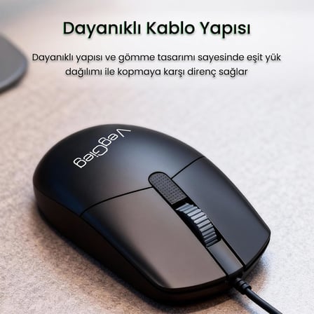 G005 Optik 3 Tuşlu Sağ ve Sol Elle Kullanıma Uygun USB Kablolu Mouse Siyah