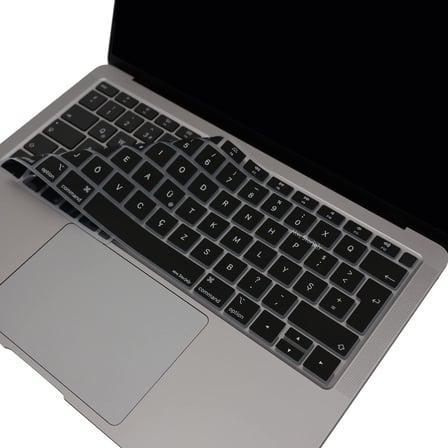 MacBook Air 13 Retina Türkçe F Klavye Koruyucu A1932 A2179 A2337 M1 | 2018-2020 Uyumlu Silikon Keyboard Cover Touch ID Siyah Siyah
