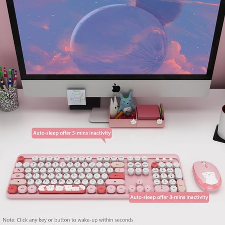 Kablosuz Klavye, Sevimli Renkli 104 Tuşlu Daktilo Retro Yuvarlak Klavye PC Dizüstü Bilgisayar, Masaüstü, Windows, Ev ve Ofis Klavyeleri için (Kahve)