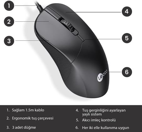 M1102 USB Kablolu 1200DPI 3 Tuşlu Mouse -Sessiz PC, Mac, Dizüstü Bilgisayar için, Windows, Linux ve Mac ile Uyumlu Sağ ve Sol Elle Kullanıma Uygun, 99gr Hafif Optik Mouse Siyah