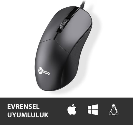 M1102 USB Kablolu 1200DPI 3 Tuşlu Mouse -Sessiz PC, Mac, Dizüstü Bilgisayar için, Windows, Linux ve Mac ile Uyumlu Sağ ve Sol Elle Kullanıma Uygun, 99gr Hafif Optik Mouse Siyah