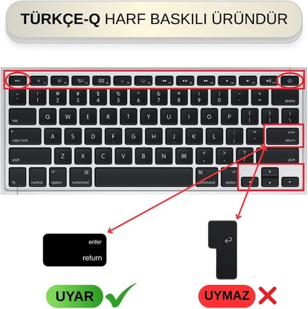 MacBook Klavye Koruyucu Silikon | US Klavyeyi Türkçe Q Baskıya Dönüştürür | MacBook Air 13 inç ve MacBook Pro 13–15 inç (A1369, A1466, A1278, A1425, A1502, A1286, A1398) Uyumlu Lacivert Mavi
