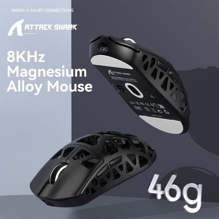 R3 Magnezyum Alaşımlı Kablosuz Gaming Mouse – 46g Ultra Hafif, PixArt PAW3395 Sensör, 8K Tepki Hızı, BT/2.4G/Kablolu Üçlü Mod, 26000 DPI Ayarlanabilir, Windows/Xbox/PS Uyumlu - Black