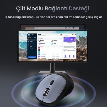 G880 Dual-Mode Bluetooth 5.3 ve 2.4GHz 3600DPI Optik Kablosuz Mouse Gri