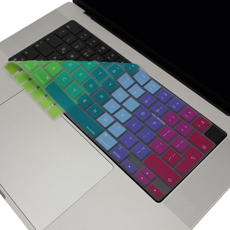 Macbook M1-M2-M3 Air Pro Klavye Koruyucu (UK-EU İngilizce) TouchID'li A2681 A3113 A2941 A3114 A2442 A2779 A2992 A2918 A2485 A2780 A2991 ile Uyumlu Dazzle Pembe Yeşil