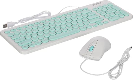 KM-01K Turkuaz Usb Yuvarlak Tuşlu 3D Mouse Combo LC Layout Klavye + Mouse Set