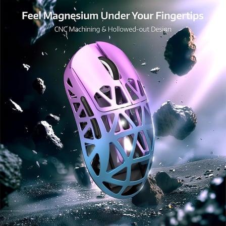R2 Magnezyum Alaşımlı Kablosuz Gaming Mouse – 48g Ultra Hafif, PixArt PAW3950 Sensör, 42000 DPI, BT/2.4G/Kablolu Üçlü Mod, 8K Tepki Hızı, Windows/Xbox/PS/Mac Uyumlu – TW Purple