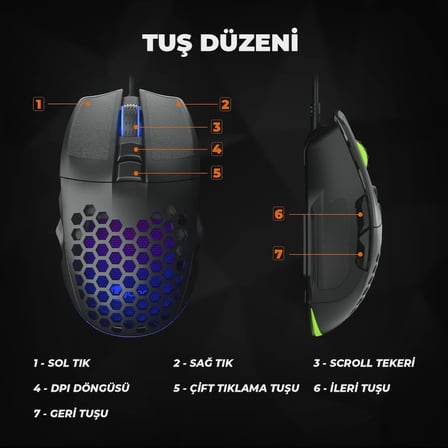 MS107 Kablolu RGB LED Aydınlatmalı 103 gr Ağırlık Terleme Önleyici Malzeme Delikli Tasarım Optik Sensör 3200DPI 7 Tuşlu Oyuncu Mouse Siyah