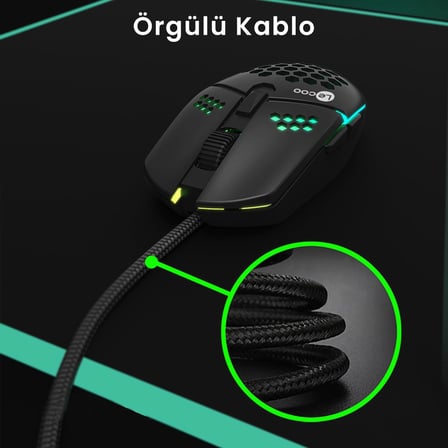 MS105 Kablolu 3200DPI 6 Tuşlu RGB LED Aydınlatmalı 103gr Ağırlık Optik Sensör Oyuncu Mouse Siyah