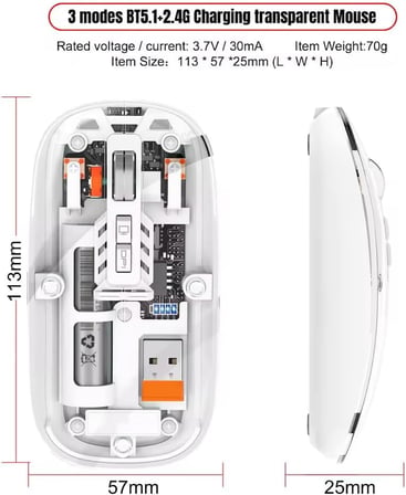 Şeffaf Kablosuz Mouse USB Reciever ile Bağlan Modern Transparan Tasarım ile Tarzını Yansıt M233 (Beyaz)