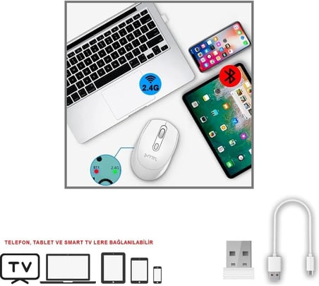 STORE Bluetooth Şarj Edilebilir Kablosuz ve Çift Mod Sessiz Mouse 800-1200-1400 DPI