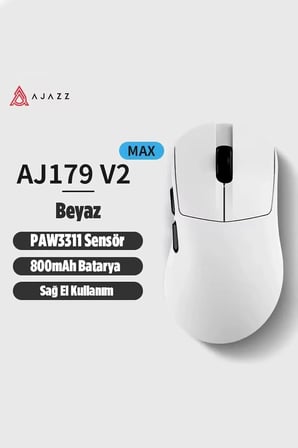 AJ179 V2 MAX Kablosuz Gaming Mouse 12000 DPI PAW3311 Sensör 2.4G + Bluetooth + USB 300IPS 35G 1000Hz 800mAh Ultra Hafif 56g Teflon Ayak Profesyonel Oyuncu Mouse (Beyaz)