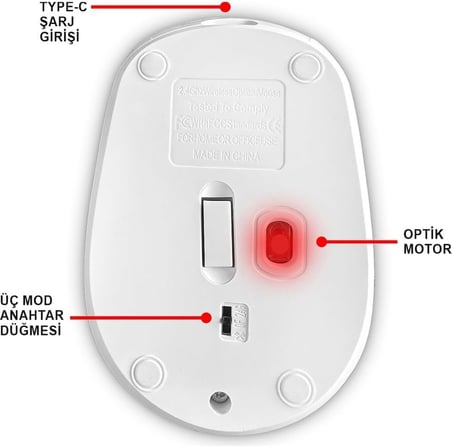 STORE Bluetooth Şarj Edilebilir Kablosuz ve Çift Mod Sessiz Mouse 800-1200-1400 DPI