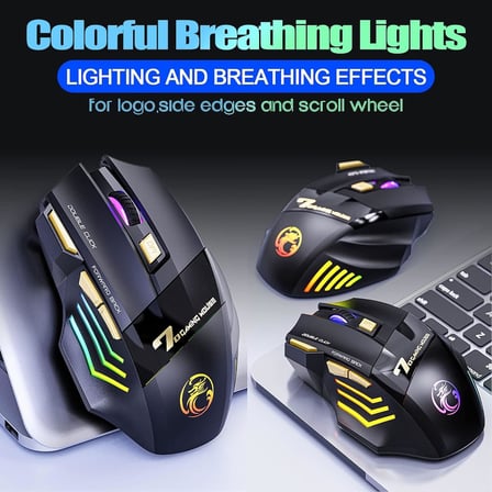 C8 kablosuz oyun faresi, şarj edilebilir Silent Click oyun faresi, 2.4G USB alıcısı, 3 ayarlanabilir DPI, 7 hassas tuş, ergonomik RGB fare, dizüstü bilgisayar, Mac için