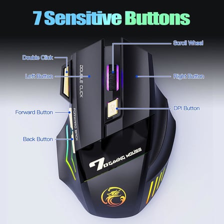 C8 kablosuz oyun faresi, şarj edilebilir Silent Click oyun faresi, 2.4G USB alıcısı, 3 ayarlanabilir DPI, 7 hassas tuş, ergonomik RGB fare, dizüstü bilgisayar, Mac için