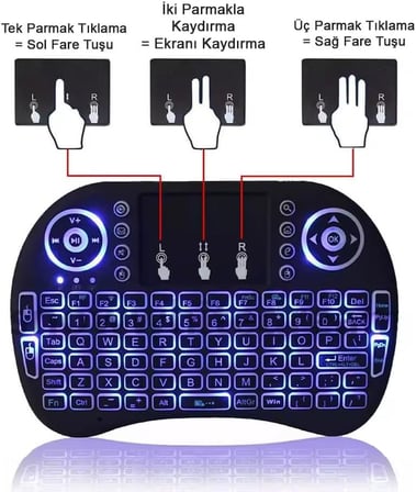 Cr46 Mini Kablosuz Klavye Mouse Seti Touchpad Lityum Pilli Işıklı Bluetooth 2.4G USB Smart Tv Bilgisayar