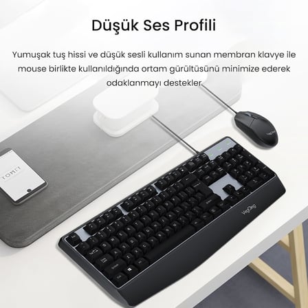 MK500A Ergonomik Kablolu Türkçe Q Klavye Mouse Seti Siyah