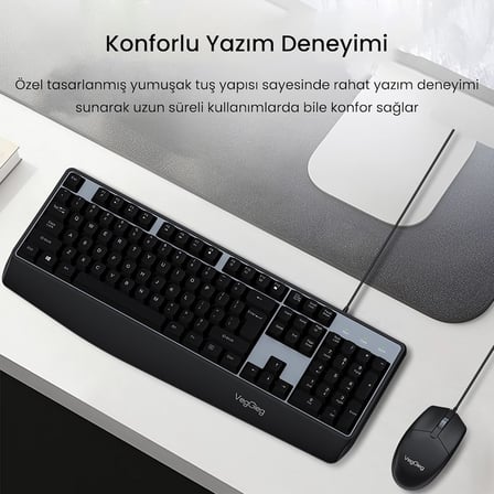 MK500A Ergonomik Kablolu Türkçe Q Klavye Mouse Seti Siyah