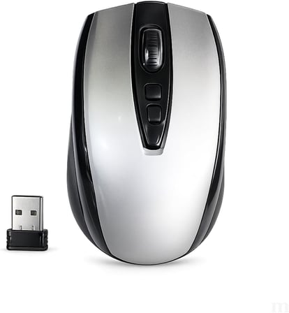Kablosuz Optik Mouse: 2.4GHz USB Nano Alıcı, Ergonomik Tasarım, Sessiz Kaydırma Tekerleği ve Uzun Pil Ömürlü Gümüş-Siyah Ofis ve Oyun Mouse