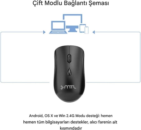 İnce Tasarım Şarj Edilebilir Kablosuz ve Çift Modlu Bluetooth Sessiz Mouse 800 1200 1400 DPI MT8124 Beyaz ile uyumlu