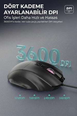 Kablolu Gaming Mouse 3600 DPI 4 Kademe Ayarlanabilir DPI, 6 Tuşlu Ergonomik Tasarım, Düşük Gecikme, USB Tak Çalıştır, Anti-Parazit Ofis ve Oyun İçin Hassas Optik Mouse | AJAZZ NJ05