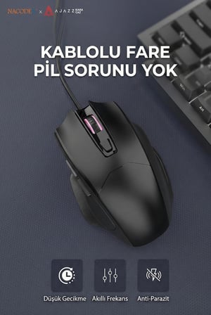 Kablolu Gaming Mouse 3600 DPI 4 Kademe Ayarlanabilir DPI, 6 Tuşlu Ergonomik Tasarım, Düşük Gecikme, USB Tak Çalıştır, Anti-Parazit Ofis ve Oyun İçin Hassas Optik Mouse | AJAZZ NJ05