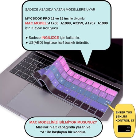US İngilizce Klavye Koruyucu MacBook Pro 13 15 Touch Bar Uyumlu A1706 A1989 A2159 A1707 A1990 | Amerikan Düz Enter ANSI | Silikon Keyboard Cover Pembe Mavi