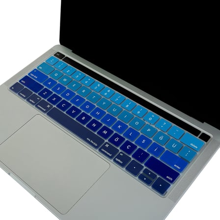 Türkçe Q Keyboard Cover MacBook Pro Touch Bar 13 inç 15 inç Uyumlu A1706 A1989 A2159 A1707 A1990 | US ANSI Amerikan Düz Enter Silikon Klavye Koruyucu Lacivert Mavi