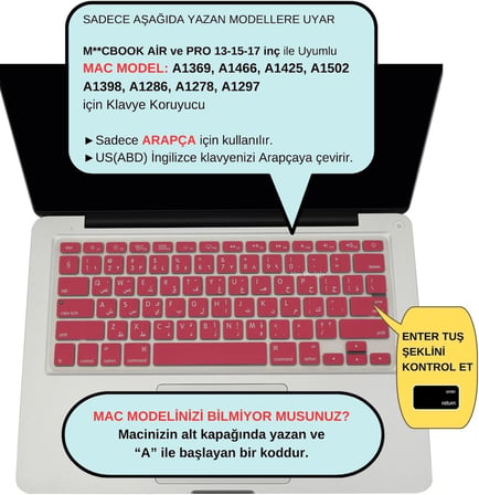 Arapça Silikon Klavye Koruyucu Apple MacBook Air 13 & Pro 13/15 ile Uyumlu | US Düz Enter Amerikan Layout | A1278 A1502 A1425 A1369 A1466 A1286 A1398 Açık Pembe