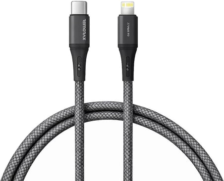Type C-Lightning Uyumlu ÖRGÜLÜ Kablo, 27Watt PD Hızlı Şarj, Wahoo (1Ad x 1Metre Füme)