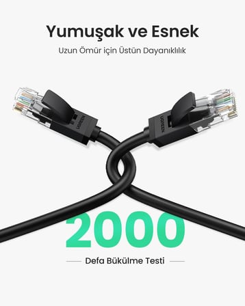 CAT6 Ethernet Kablosu, 2 Metre, Siyah