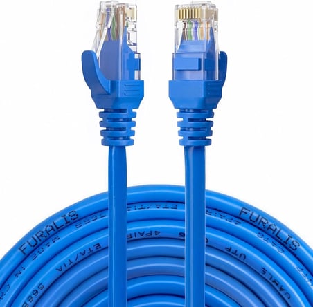Cat6 Ethernet Kablosu (20 METRE) - 1000 Mbps’e Kadar Veri aktarımı - Fabrikasyon RJ45 Konnektörlü - Mavi