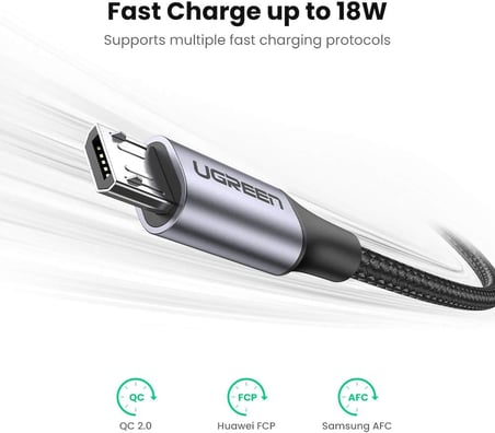 Örgülü Micro-USB & USB-A Data ve Şarj Kablosu, 2 Metre, Siyah