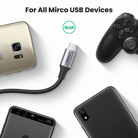 Örgülü Micro-USB & USB-A Data ve Şarj Kablosu, 2 Metre, Siyah