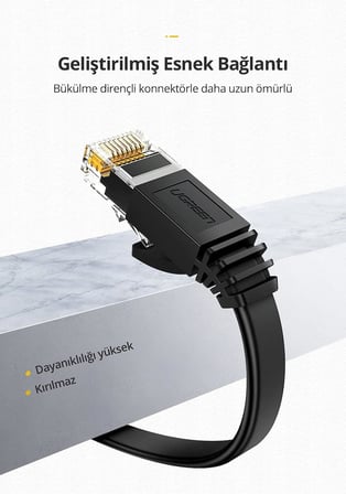 Cat6 Flat Pure Copper Metal Konnektör UTP Ethernet Kablosu 3 Metre