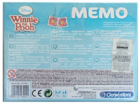 Winnie the Pooh 48 Parçalı Hafıza Oyunu MEMO Game