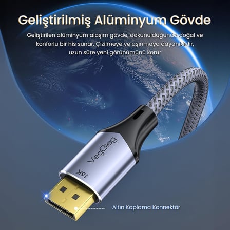 Displayport 16K 60Hz 8K 240Hz 4K 240Hz 80 Gbps HDR ARC Örgülü DP 2.1 Kablo 3 Metre