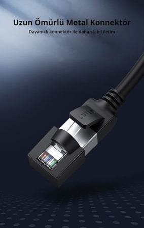 Cat6 Saf Bakır Metal Konnektör Ethernet Kablosu Siyah 2 Metre