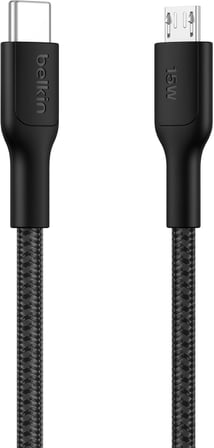 Eco USB-C - Micro USB Kablosu, 1 m, Yumuşak, Örgülü, Esnek Hızlı Şarj Kablosu, USB-IF Sertifikalı Type-C - Micro USB Şarj Kablosu, Kameralar, Hoparlörler ve Daha Fazlası İçin, Siyah