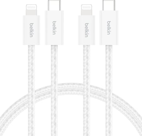 2'li Örgülü USB-C - Lightning Kablo, 1,5 m, Yumuşak, Esnek ve Hızlı Şarj Kablosu, iPhone 14 ve Önceki Modeller, 9. Nesil iPad ve AirPods ile Uyumlu, Beyaz